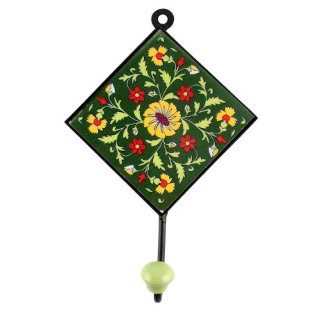 Forest Green Wheel Flower Ceramic Tile Hook